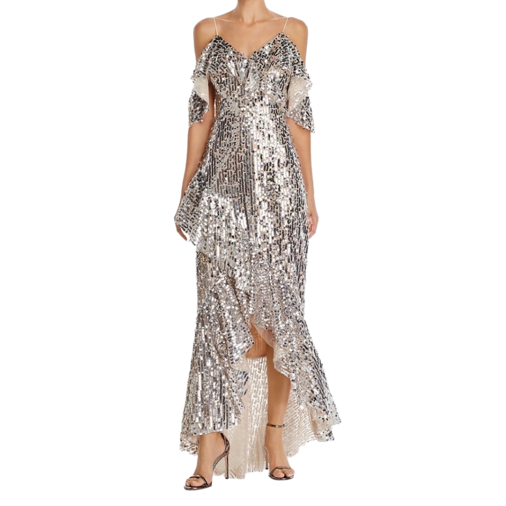 NEW Champagne Sequin Hi Lo Gown Size 6/8